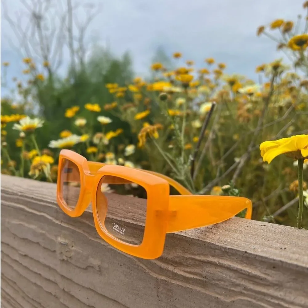 Sunglasses orange color smooth plain square light tint edc baddie  cottagecore